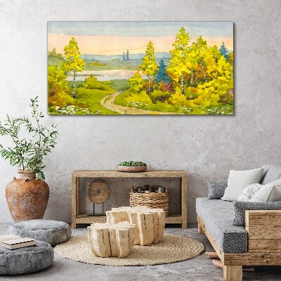 Tableau toile imprimée Paysage de printemps avec des arbres