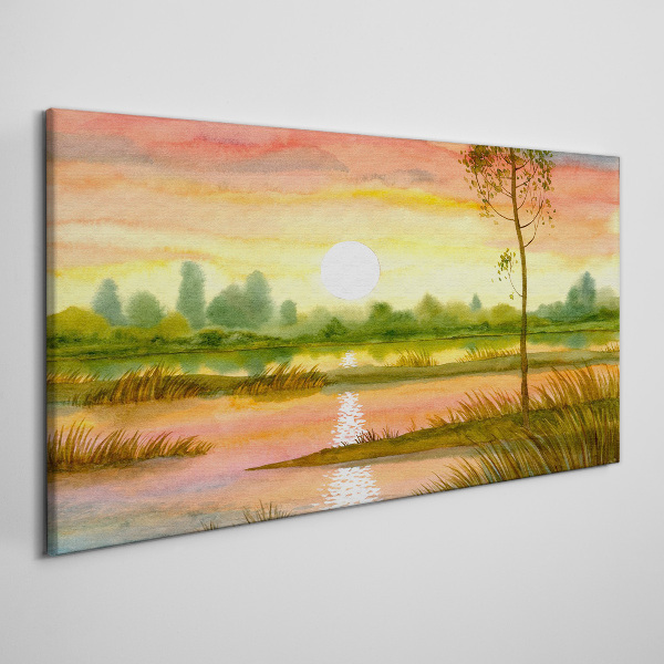 Tableau imprimé sur toile Coucher de soleil sur une rivière calme