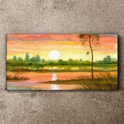 Tableau imprimé sur toile Coucher de soleil sur une rivière calme