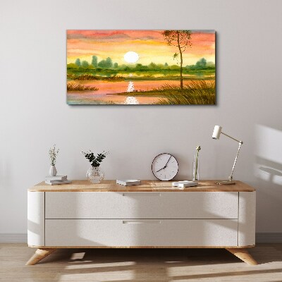 Tableau imprimé sur toile Coucher de soleil sur une rivière calme