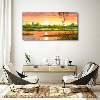 Tableau imprimé sur toile Coucher de soleil sur une rivière calme