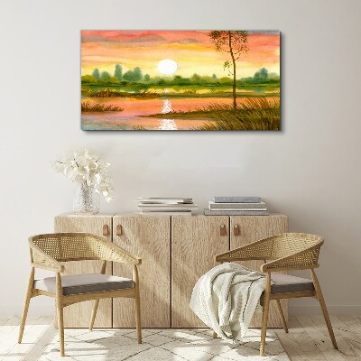 Tableau imprimé sur toile Coucher de soleil sur une rivière calme