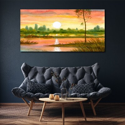 Tableau imprimé sur toile Coucher de soleil sur une rivière calme