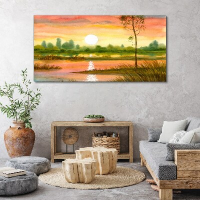 Tableau imprimé sur toile Coucher de soleil sur une rivière calme