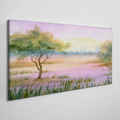 Tableau toile imprimée Paysage matinal avec un arbre