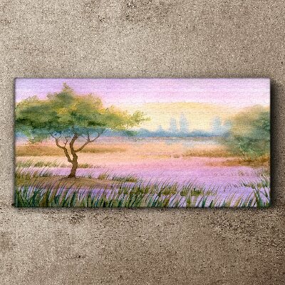 Tableau toile imprimée Paysage matinal avec un arbre