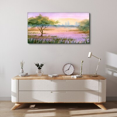 Tableau toile imprimée Paysage matinal avec un arbre