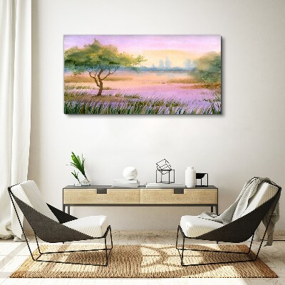 Tableau toile imprimée Paysage matinal avec un arbre