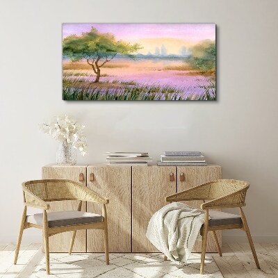 Tableau toile imprimée Paysage matinal avec un arbre