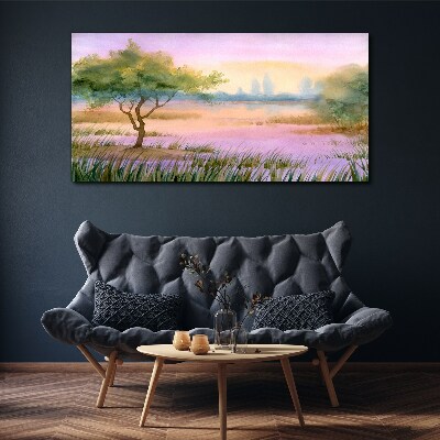 Tableau toile imprimée Paysage matinal avec un arbre