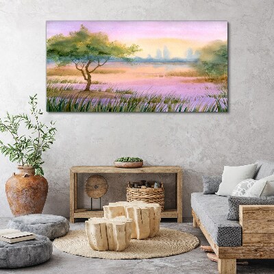 Tableau toile imprimée Paysage matinal avec un arbre