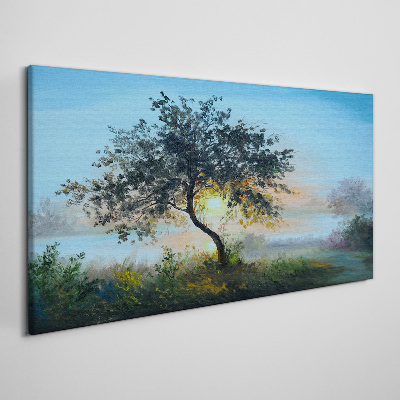 Tableau sur toile Coucher de soleil sur le lac