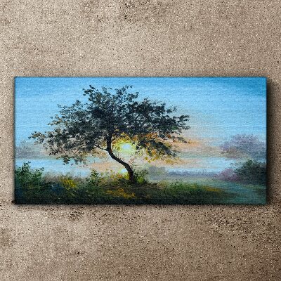 Tableau sur toile Coucher de soleil sur le lac