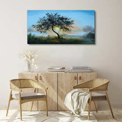 Tableau sur toile Coucher de soleil sur le lac