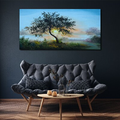 Tableau sur toile Coucher de soleil sur le lac