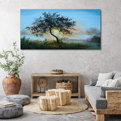 Tableau sur toile Coucher de soleil sur le lac