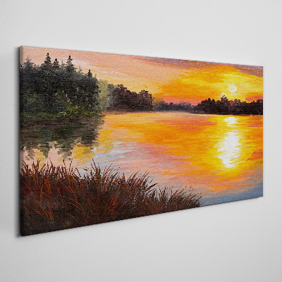 Tableau toile imprimée Coucher de soleil sur le lac