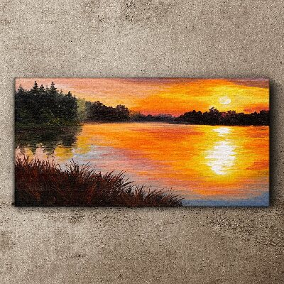Tableau toile imprimée Coucher de soleil sur le lac