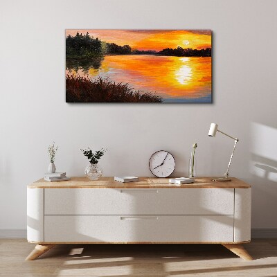 Tableau toile imprimée Coucher de soleil sur le lac