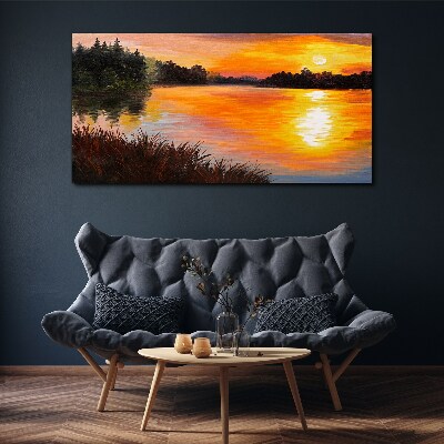 Tableau toile imprimée Coucher de soleil sur le lac
