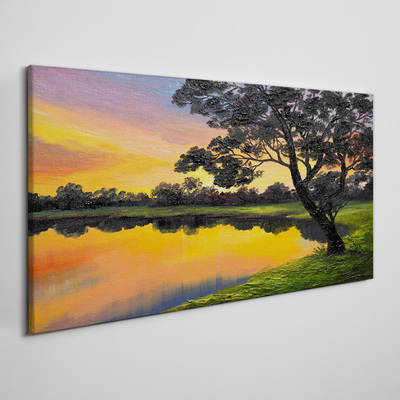 Tableau toile imprimée Coucher de soleil sur le lac