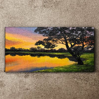Tableau toile imprimée Coucher de soleil sur le lac