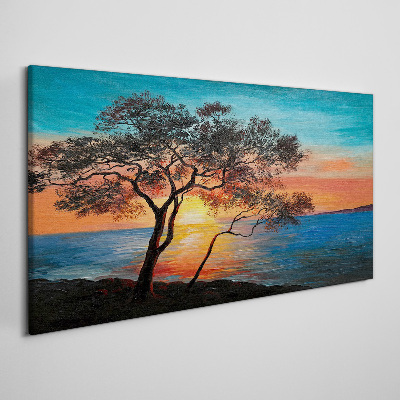 Tableau sur toile Coucher de soleil sur le lac
