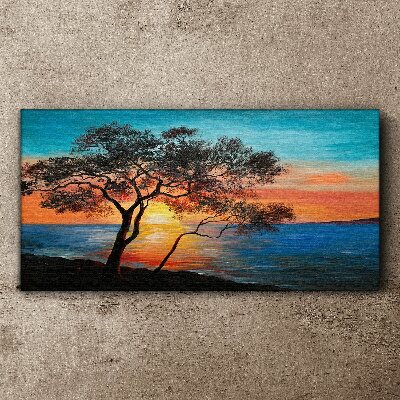 Tableau sur toile Coucher de soleil sur le lac