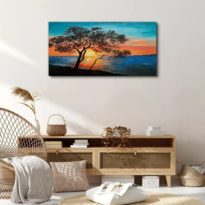 Tableau sur toile Coucher de soleil sur le lac