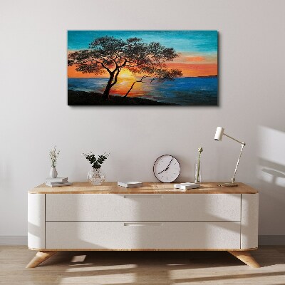 Tableau sur toile Coucher de soleil sur le lac
