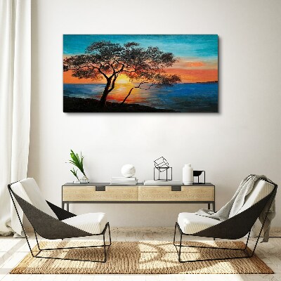 Tableau sur toile Coucher de soleil sur le lac