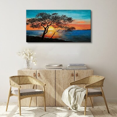 Tableau sur toile Coucher de soleil sur le lac
