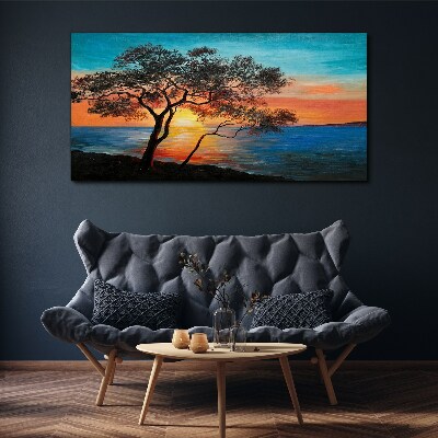Tableau sur toile Coucher de soleil sur le lac