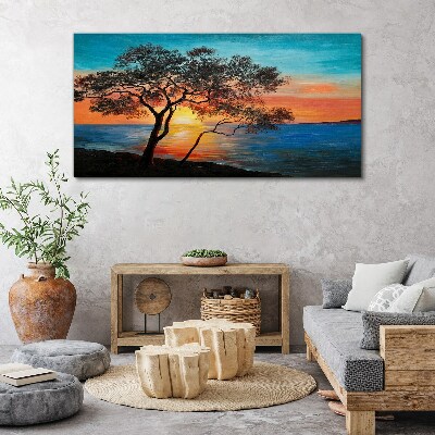 Tableau sur toile Coucher de soleil sur le lac