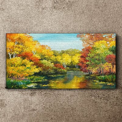 Tableau toile imprimée Automne doré au bord du lac