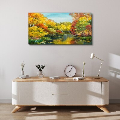 Tableau toile imprimée Automne doré au bord du lac