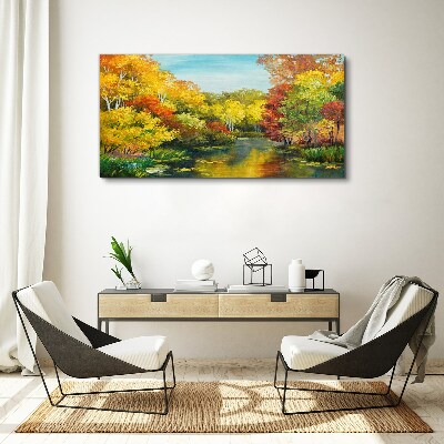 Tableau toile imprimée Automne doré au bord du lac