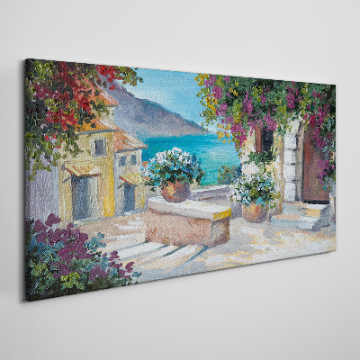 Tableau sur toile Une ville balnéaire fleurie