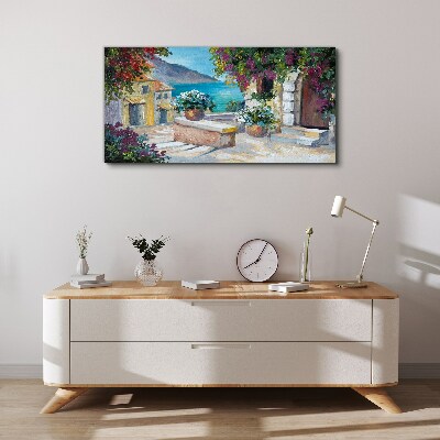 Tableau sur toile Une ville balnéaire fleurie