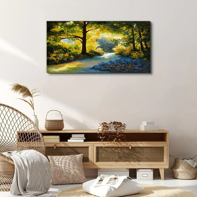 Tableau toile imprimée Lumière dorée dans le paysage forestier