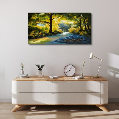 Tableau toile imprimée Lumière dorée dans le paysage forestier