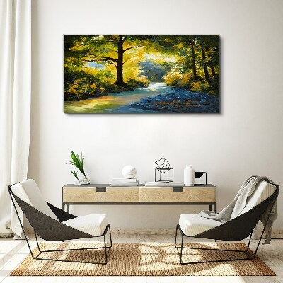 Tableau toile imprimée Lumière dorée dans le paysage forestier