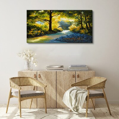 Tableau toile imprimée Lumière dorée dans le paysage forestier