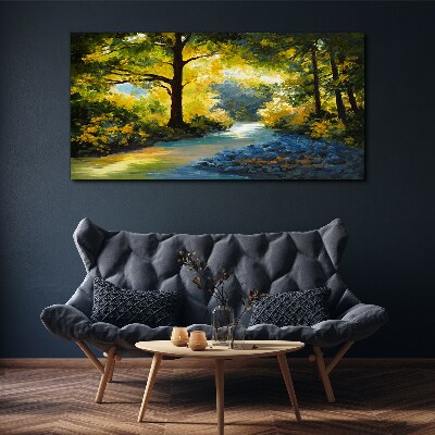 Tableau toile imprimée Lumière dorée dans le paysage forestier