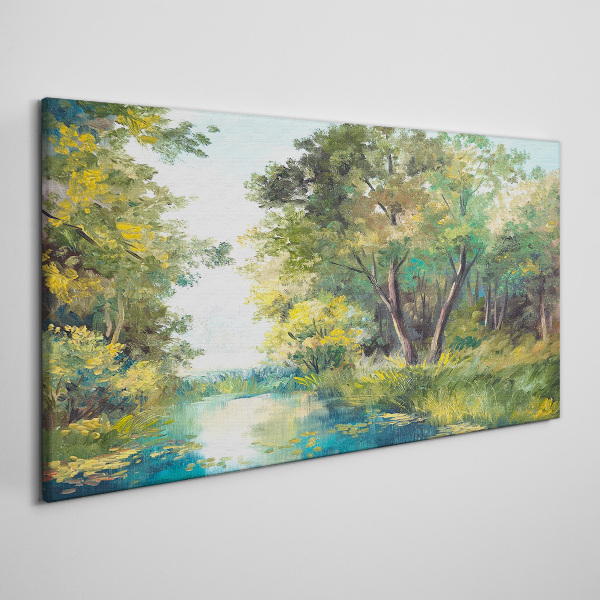 Tableau imprimé sur toile Un paysage forestier paisible au bord de l'eau