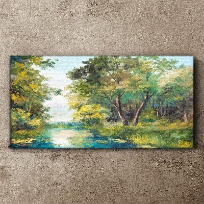 Tableau imprimé sur toile Un paysage forestier paisible au bord de l'eau