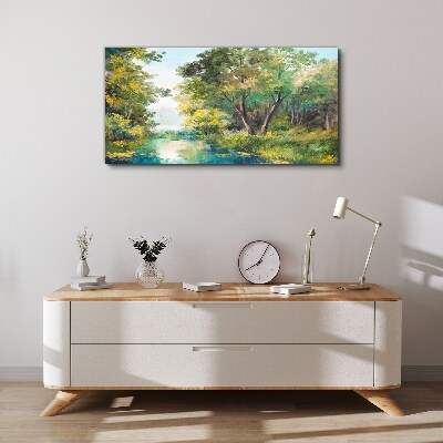Tableau imprimé sur toile Un paysage forestier paisible au bord de l'eau