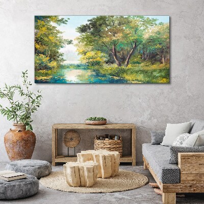 Tableau imprimé sur toile Un paysage forestier paisible au bord de l'eau
