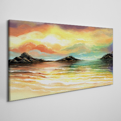 Tableau toile imprimée Un coucher de soleil paisible sur la mer