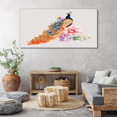 Tableau imprimé sur toile Des paons parmi les fleurs